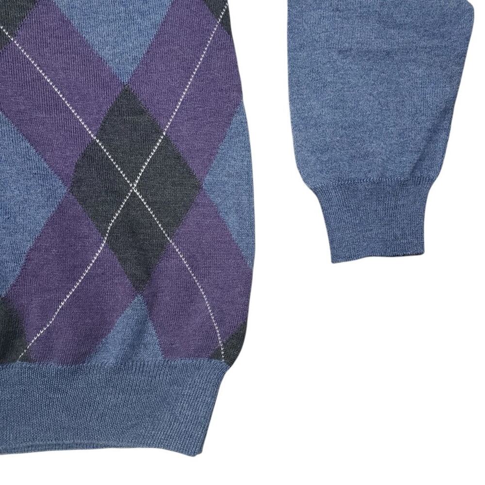 Black Brown 1826 Made in Italy 100% Merino Wool Argyle V-Neck Sweater Men XL - Picture 6 of 12